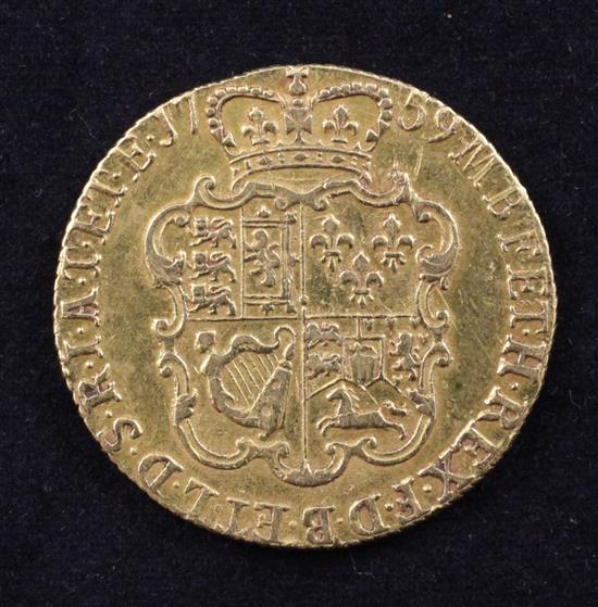 A George II 1759 gold guinea,